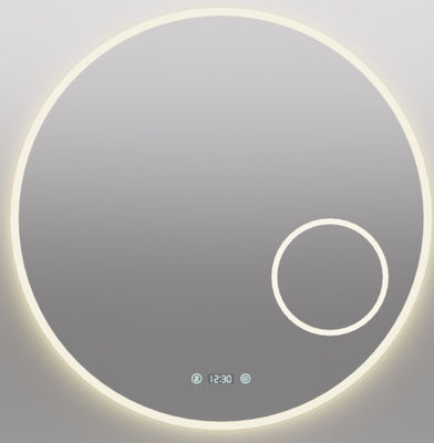 Cermin kamar mandi LED pintar dengan fungsi anti kabut, tampilan waktu dan suhu, pencahayaan tanpa langkah, desain tahan air, kontrol sentuh ganda, suhu warna 3000K ~ 6000K, dimensi dan fungsi yang dapat disesuaikan